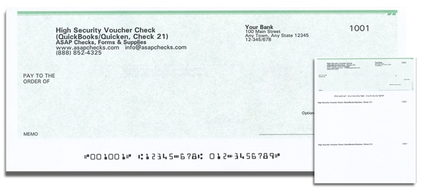 Business Voucher Checks for QuickBooks and Quicken (check on top) - Parchment Security Design