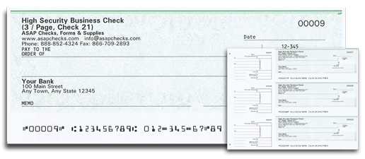 Manual Business Checks (3/Page) - Security - Green